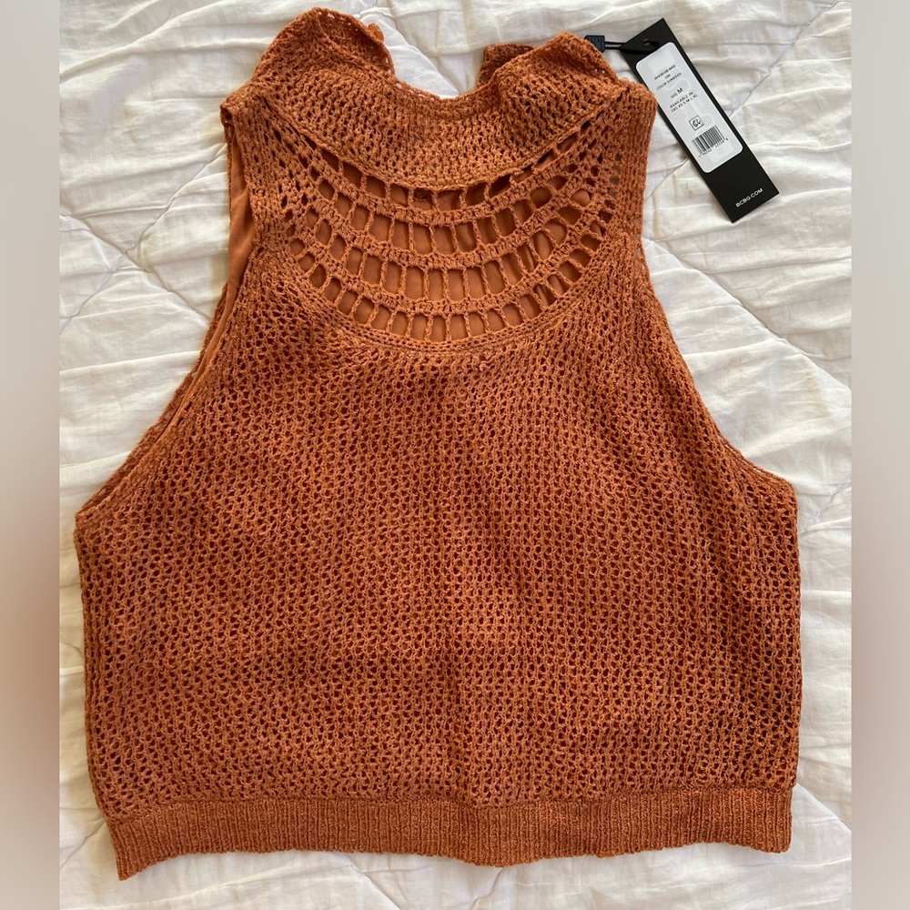 BCBG Crochet Knit Turtleneck Crop Top